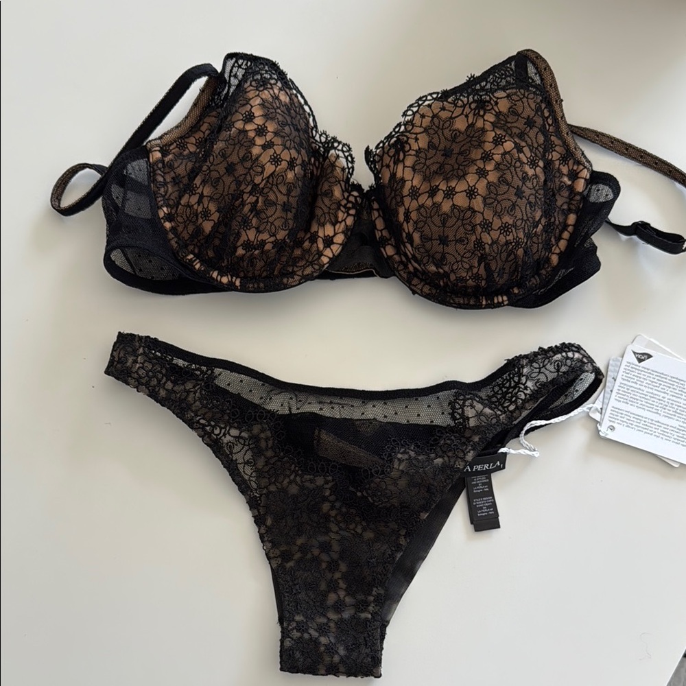 La Perla Black Lace Bra and Panty Set